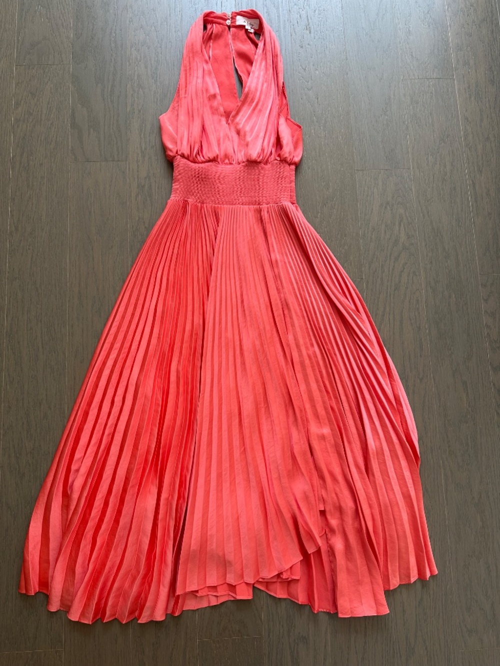ALC A.L.C. Rose Midi Pleated Dress Coral Orange Plunge Neck Size 2 - Picture 2 of 9